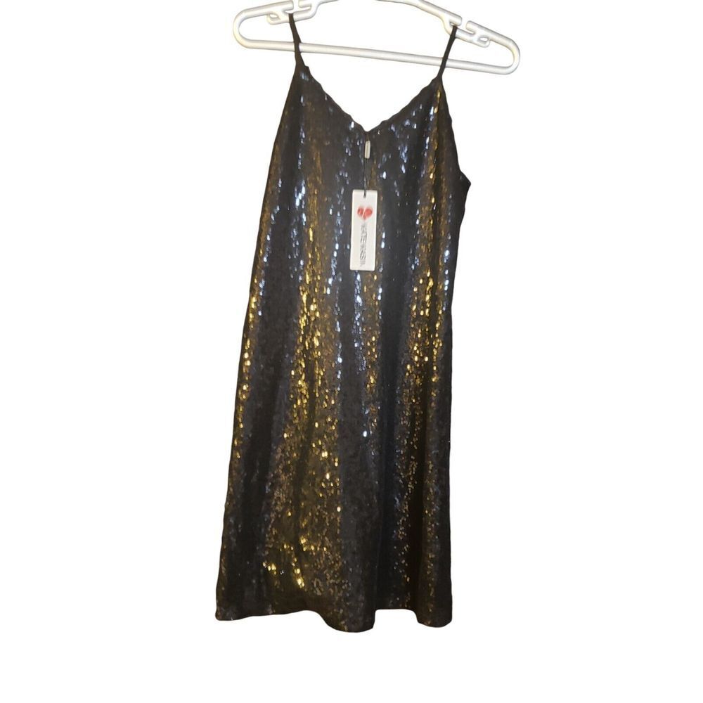 NWT Kate Kasin Black Dress‎ Sequin Small Party Spaghetti Strap Dress New Years